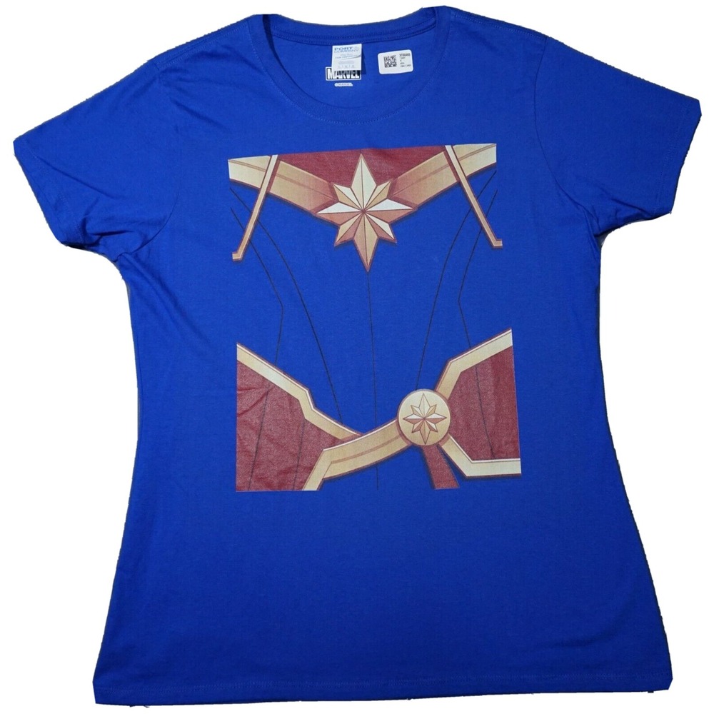 Marvel Comics CAPTAIN MARVEL Armor‎ Women Large Royal Blue T-Shirt  NEW